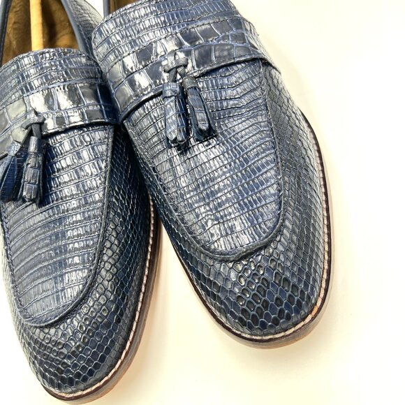 Stacy Adams Mens Size 9‎ Pacetti Snake Croc Blue Leather Tassel Loafers Shoes - Picture 5 of 12